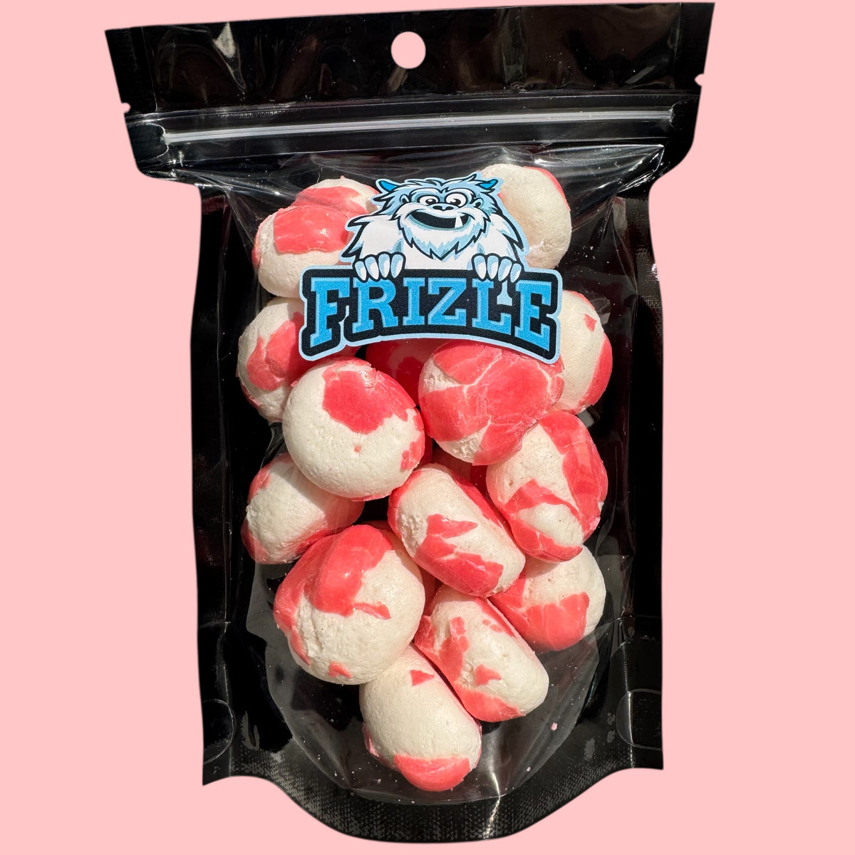 Liofilizowane krachery Maoam Bubble Gum w torebce Frizle, różowo-białe napuszone kulki