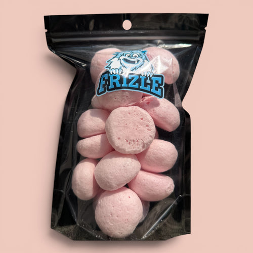 Liofilizowane Fritt malina z miętą w torebce Frizle, różowe napuszone poduszki