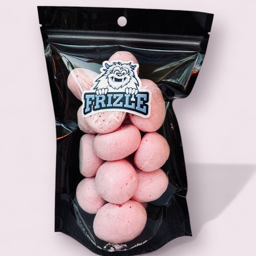 Liofilizowane gumy Fritt malinowe w torebce Frizle, różowe napuszone poduszki